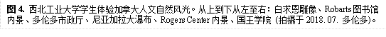 图4. bat365官方网站登录入口学生体验加拿大人文自然风光。从上到下从左至右:白求恩雕像、Robarts图书馆内景、多伦多市政厅、尼亚加拉大瀑布、Rogers Center内景、国王学院 (拍摄于2018. 07. 多伦多)。